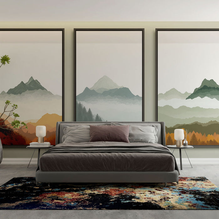 Papier peint montagne | Paysages stylisés aux nuances chaleureuses et apaisantes