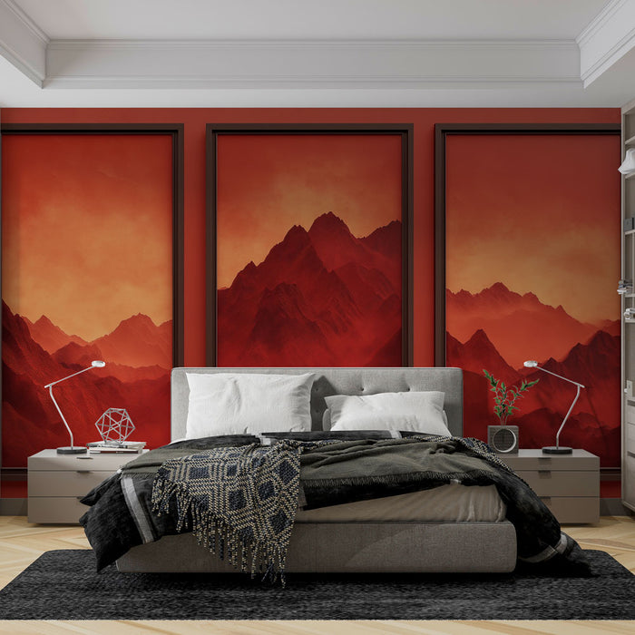 Papier peint montagne rouge | Paysage majestueux en tons rouges et ocre