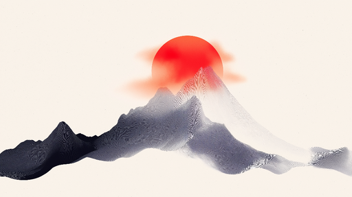 Papier peint montagne stylisée Coucher de soleil rouge éclatant