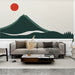 Papier peint montagne stylisée avec soleil rouge pour salon moderne et zen