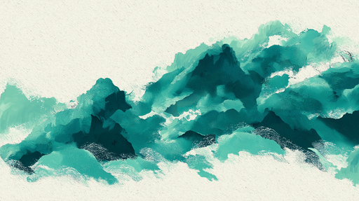 Papier peint montagnes abstraites Des vagues de vert émeraude et de turquoise sur fond clair