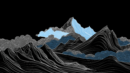 Papier peint montagnes abstraites Design minimaliste en noir, blanc et bleu