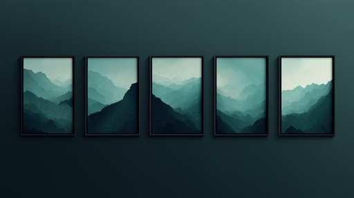 Papier peint montagnes abstraites Paysage de montagnes en dégradé de verts et bleus