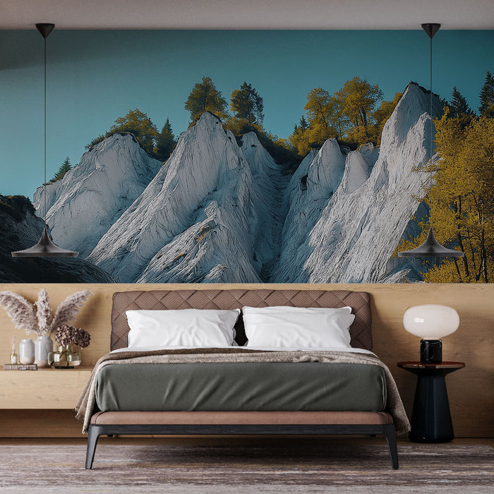 Papier peint montagnes blanches | Sommets majestueux sur un ciel éclatant