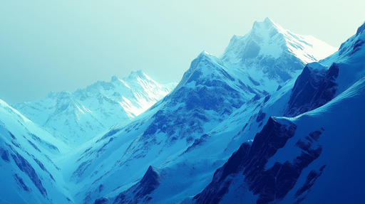Papier peint montagnes enneigées Paysage alpin aux tons bleus et blanc éclatant