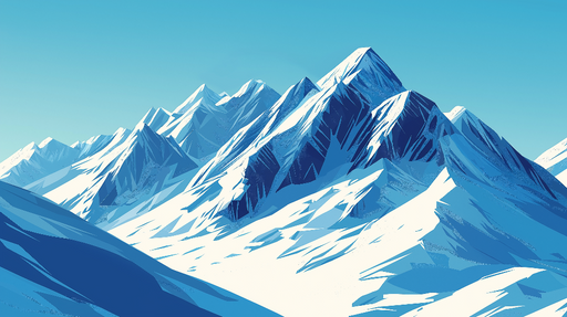 Papier peint montagnes enneigées Paysage alpin stylisé aux nuances de bleu