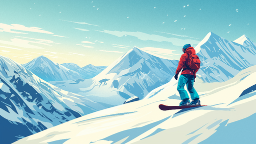 Papier peint montagnes enneigées Un paysage hivernal inspirant avec un snowboarder dans les Alpes