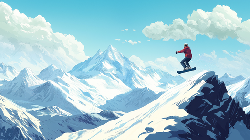 Papier peint montagnes enneigées Un snowboardeur en plein vol au-dessus des cimes majestueuses