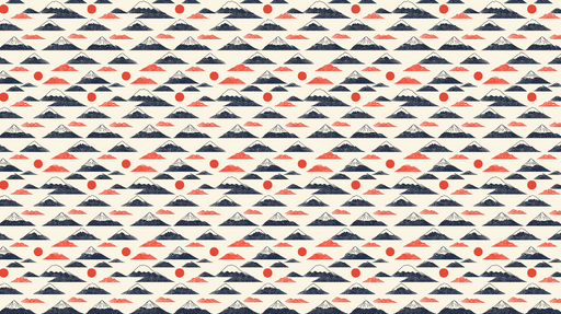 Papier peint montagnes et soleil Motif stylisé de montagnes et de cercles rouges