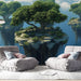 Papier peint paysage féerique avec montagnes flottantes et arbres majestueux pour salon moderne