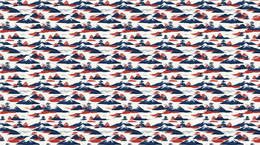 Papier peint montagnes japonaises Motif stylisé de montagnes et arbres en couleurs vives