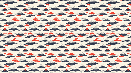 Papier peint montagnes japonaises Motifs de montagnes et soleils rouges sur fond clair