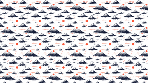 Papier peint montagnes japonaises Motifs de volcans majestueux et soleils radieux