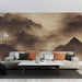 Papier peint paysage montagneux brumeux en nuances de brun pour salon moderne