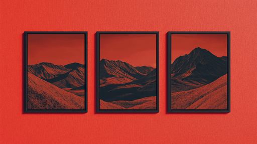 Papier peint montagnes rougeoyantes Paysage montagneux stylisé en nuances de rouge