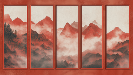 Papier peint montagnes rouges Paysage brumeux et mystique