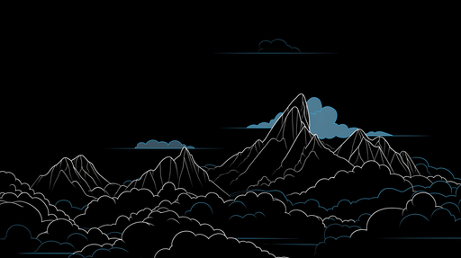 Papier peint montagnes Silhouettes de montagnes blanches sur fond noir avec nuages bleu ciel