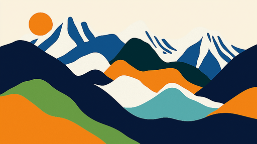 Papier peint montagnes stylisées Couleurs vives et motifs abstraits