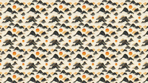 Papier peint montagnes stylisées Motifs de montagnes en noir et orange avec soleil levant