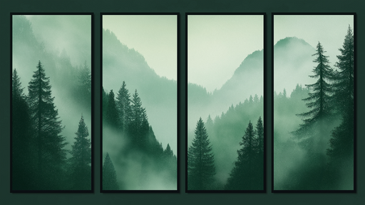 Papier peint montagneux Paysage brumeux avec une forêt verdoyante