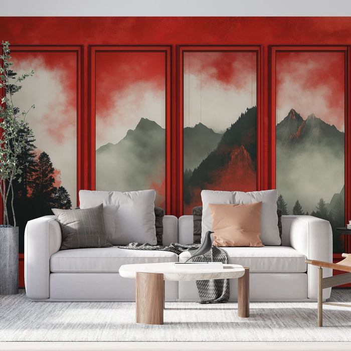 Papier peint montagneux | Paysage dramatique en rouge et noir