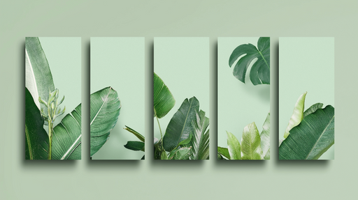 Papier peint motif feuillage Feuilles luxuriantes sur fond vert pastel