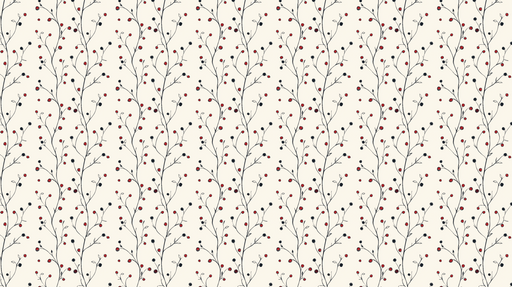 Papier peint motif floral Tiges noires et baies rouges sur fond crème