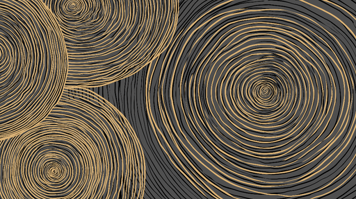 Papier peint motifs de bois Spirales dorées sur fond gris sombre