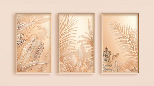 Papier peint motifs de feuillage Élégance dorée sur fond nude