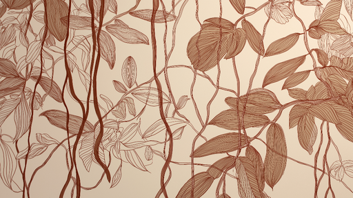 Papier peint motifs de feuilles Design délicat en ligne brune sur fond clair