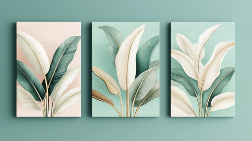 Papier peint motifs de feuilles Élégantes illustrations de feuilles tropicales sur fond pastel