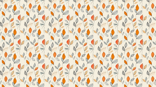 Papier peint motifs de feuilles Feuilles aux teintes orangées et grises sur fond crème
