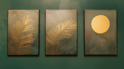 Papier peint motifs dorés Feuilles de palmier et soleil éclatant