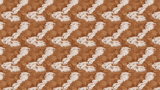 Papier peint motifs félins Tête de lion stylisée entourée de feuillage brun