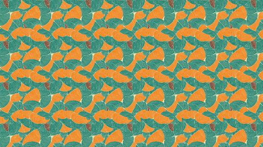 Papier peint motifs feuillages colorés Feuilles orange et turquoise sur fond clair