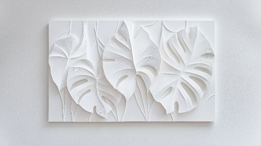 Papier peint motifs feuilles Design épuré en relief de feuilles blanches sur fond neutre