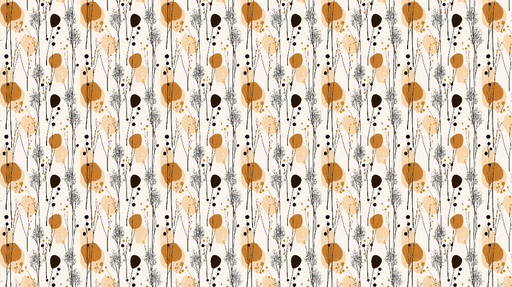 Papier peint motifs floraux colorés Élégantes tiges et cercles aux teintes chaleureuses