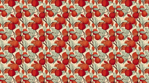 Papier peint motifs floraux Élégantes branches de fruits rouges et feuillages doux