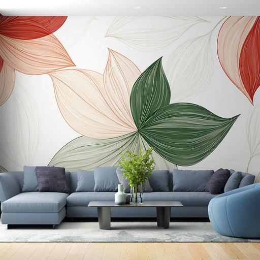 Papier peint motifs floraux élégants avec feuilles aux teintes naturelles pour salon moderne