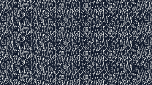 Papier peint motifs floraux Fines branches blanches sur fond bleu foncé