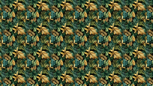 Papier peint motifs tropicaux Feuilles dorées et vertes sur fond sombre