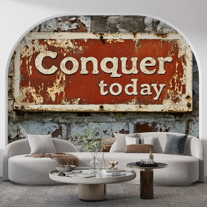 Papier peint motivant | Slogan Conquer today sur fond vintage