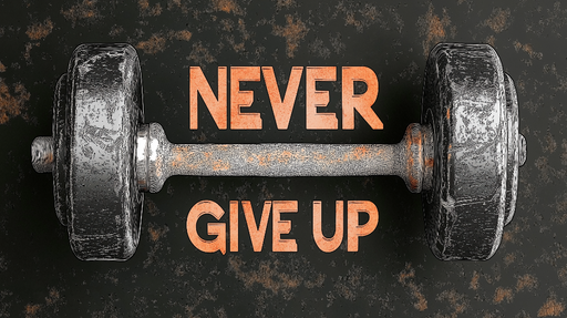 Papier peint motivation fitness Haltère NEVER GIVE UP sur fond sombre