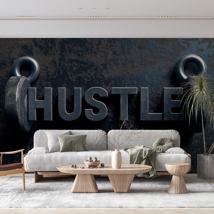 Papier peint motivation | Lettrage 'HUSTLE' en métal texturé