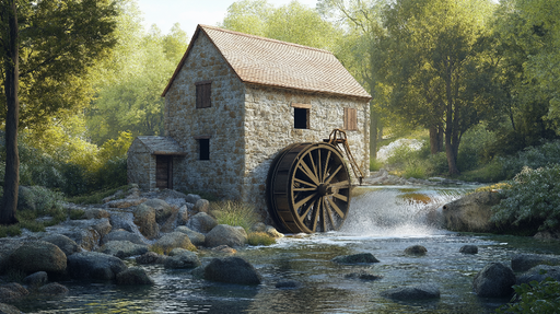 Papier peint moulin à eau Charmant moulin en pierre au bord de l'eau
