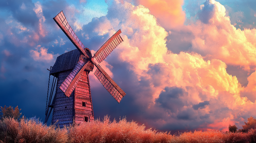 Papier peint moulin à vent Paysage romantique sous un ciel coloré