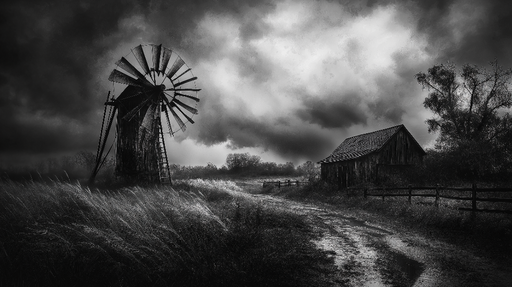 Papier peint moulin Ambiance rurale intense en monochrome