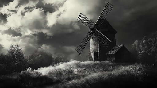 Papier peint moulin Édifices de type moulin en noir et blanc