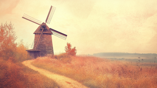 Papier peint moulin Moulin à vent dans un champ doré