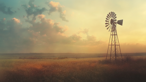 Papier peint moulin Moulin à vent dans un paysage doré au coucher du soleil